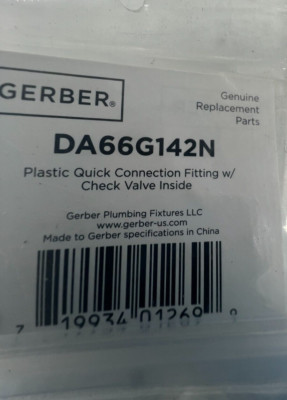 QTY 19 Gerber DA66G142N Plastic Quick Connection Fitting with Check Valve Inside
