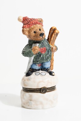 Vtg Le Bearmoge Bearware Hinged Teddy Bear Trinket Box baby with Boyds Skiing LE