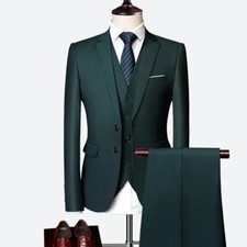 3Piece Men's Wedding Suit Fashion Men's Slim Solid Color Suit Blazer Pants Vest