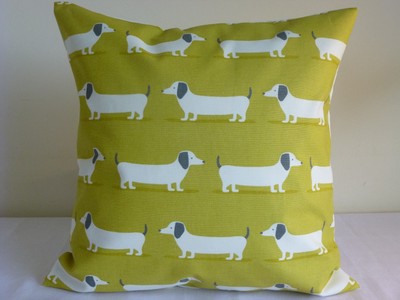 Dachshund Sausage Dog Cushion Cover Yellow Handmade Farm