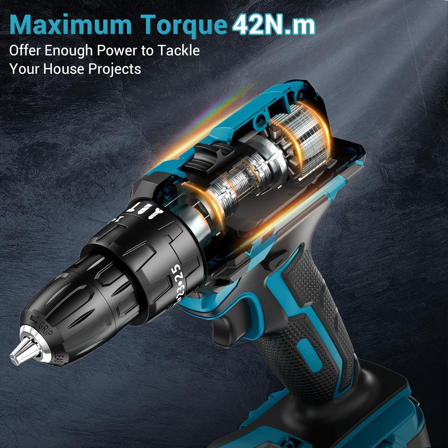 Trapano Avvitatore Batteria 21V, Avvitatore a Batteria con Batterie 2.0Ah, 42N. foto 4
