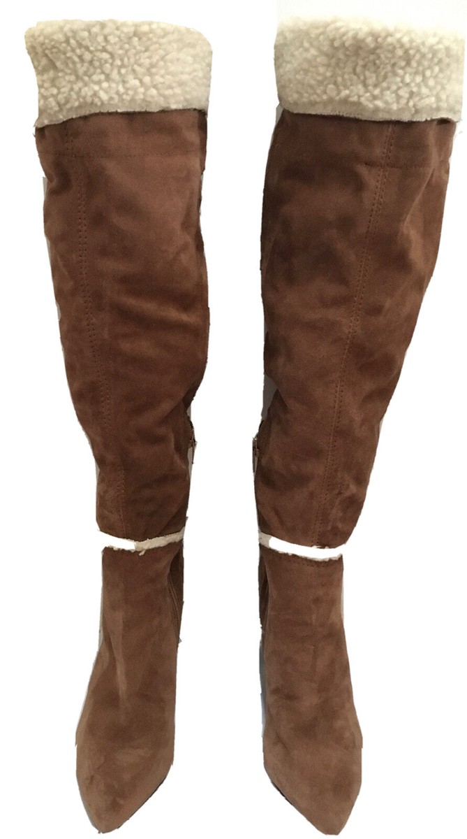Nine West Brown Suede Knee-High Sherpa Boots Size 6-Narrow