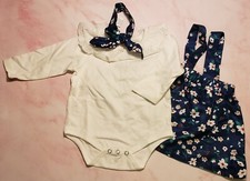 Adorable Blue and White Floral Skirt Set with Headband for Baby Girls 3-6 Months