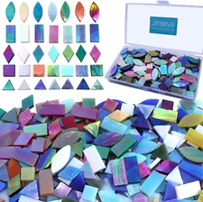 Iridescent Glass Mosaic Tiles for Crafts, 240 Pieces 5 Shapes Mixed Stained Glas