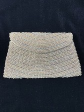 Vintage Beaded Pearl Clutch MCM 1950's Purse 7.25  x 4  Made in Japan