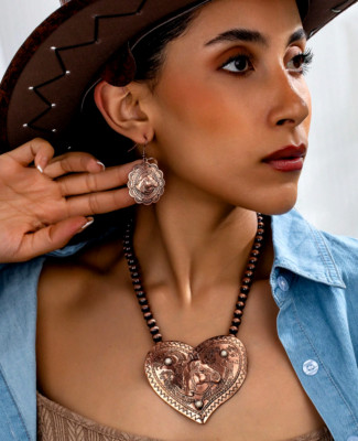 Western Cowgirl Horse Head Embossed Heart Beaded Fashion Jewelry Set Gift New