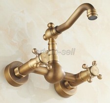 Antique Brass Swivel Bathroom Kitchen Basin Sink Faucet Tap Wall Mounted atf003