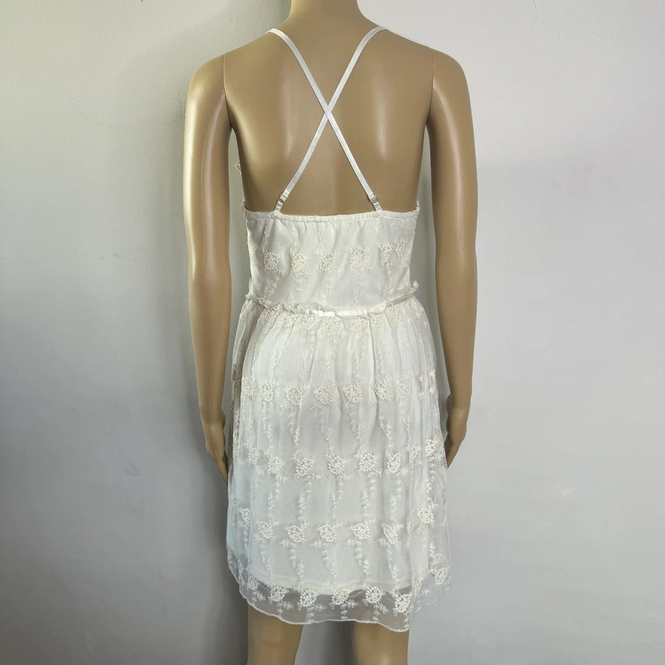 Винтажный 90-х белый цветочный сетки Babydoll мини скольжения платье фея гранж чистый Y2K S - Изображение 2 из 4