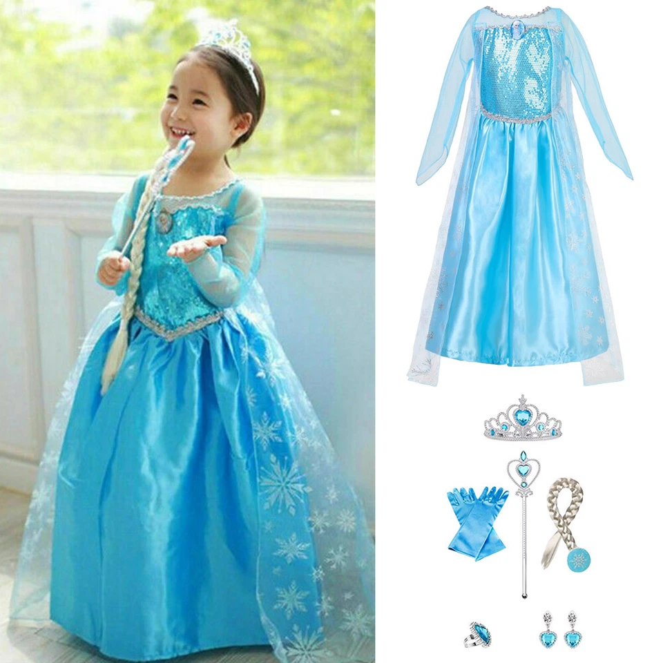 Kinder Mädchen Eiskönigin Prinzessin Elsa Kleid Cosplay Party Karneval Kostüme - Bild 2 von 4