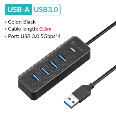 4 Ports USB 3.0 HUB Verteiler Splitter Adapter Super Speed Datenhub für Laptop