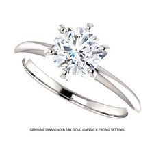 1.00 Carat Ideal Cut Genuine Diamond Solitaire Ring in 14k Gold