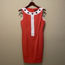 Nine West Career Coral/Tangerine STRETCH Sheath Dress Black Grommets Size 4
