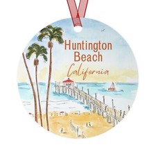 Huntington Beach Round Metal Ornament California Vacation Travel Gift