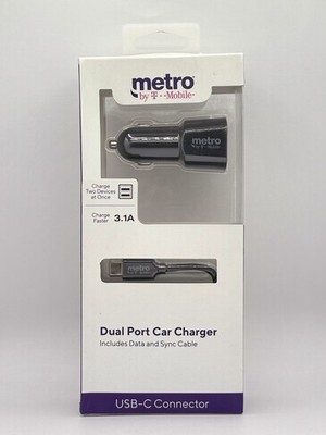 Metro by T-Mobile Dual Port Car Charger with Data & Sync Cable