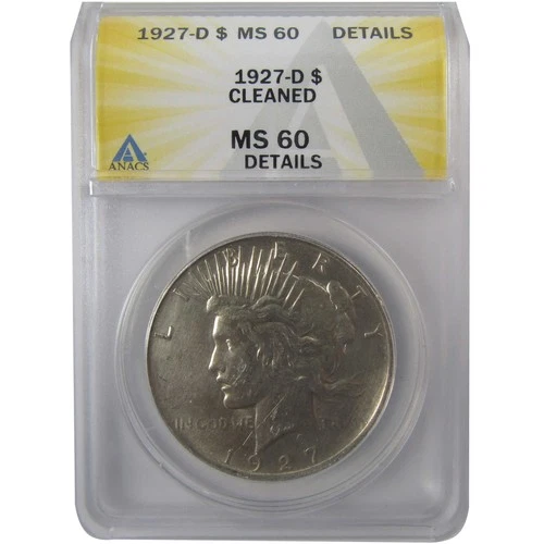 1927 D Peace Silver Dollar MS 60 Details ANACS Uncirculated SKU:I24455