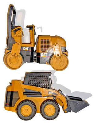 Set Bruder Vibrationswalze und Kompaktlader von Caterpillar in gelb