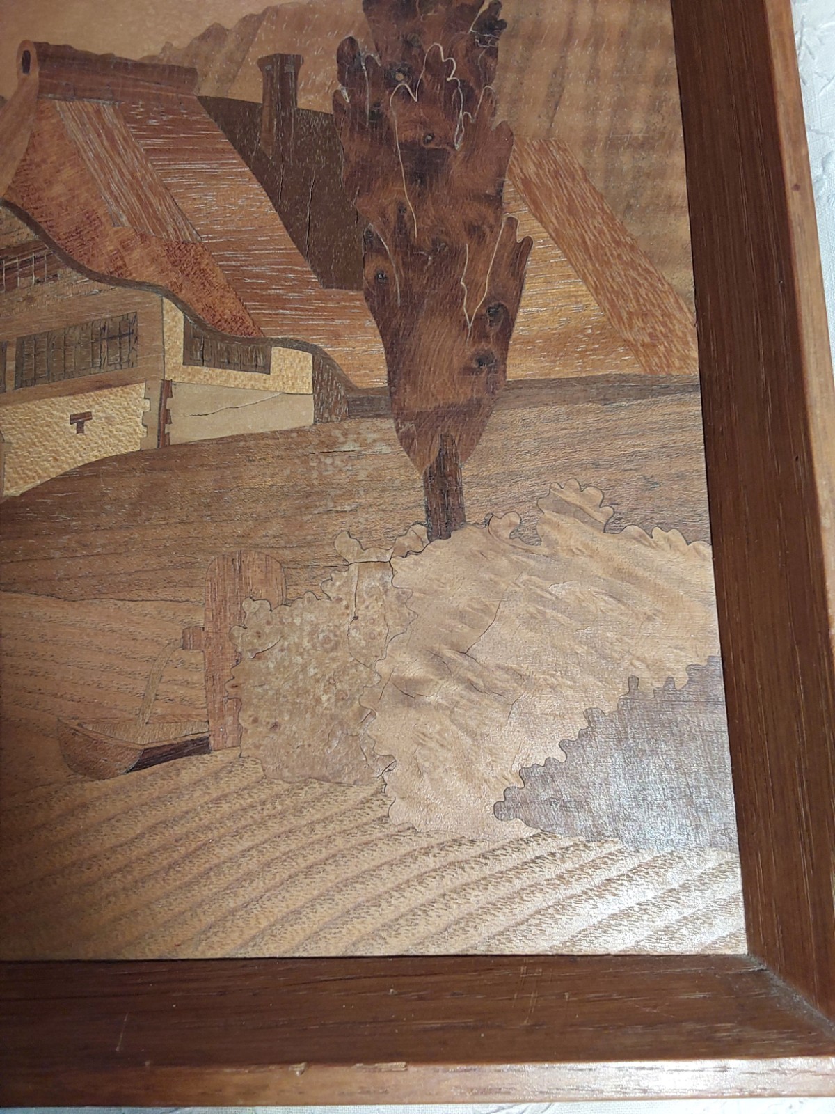 Set 2 Vintage German Inlaid Marquetry Wood Inlay Mountain/Alps by Paul Schaefer