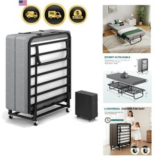 Folding Bed with Mattress, Portable Foldable Bed for Adults, Roll Away Bed Gu...