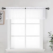  Sheer Curtains for Kitchen Valance Set of 2, 42"W x 14"L (Pack of 2) White