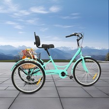 Triciclo 24 Pollici per Adulti 7 Velocità Anziani 3 Ruote Bicicletta Con Cestino della Spesa