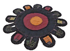 Primitive Collectible Rustic Country Folk Art Penny Rug Wool Applique Mat Homes