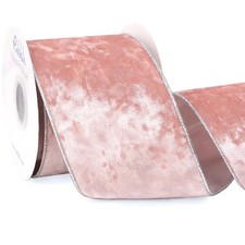 Light Pink Silver Crushed Velvet Wired Ribbon Gift Wreaths 4 Inch x 10 Yards