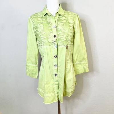 Elisa Cavaletti Lime Green Avant Garde Textured Button Front Tunic Shirt S?