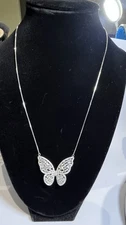 Silver Tone Butterfly Pendant With Clear Crystals Fashion Statement Necklace New