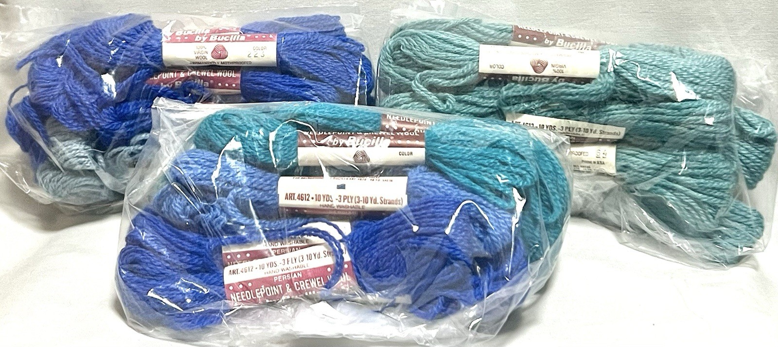 Vintage Bucilla Crewel & Needlepoint Wool Yarn Lot Blue Teal