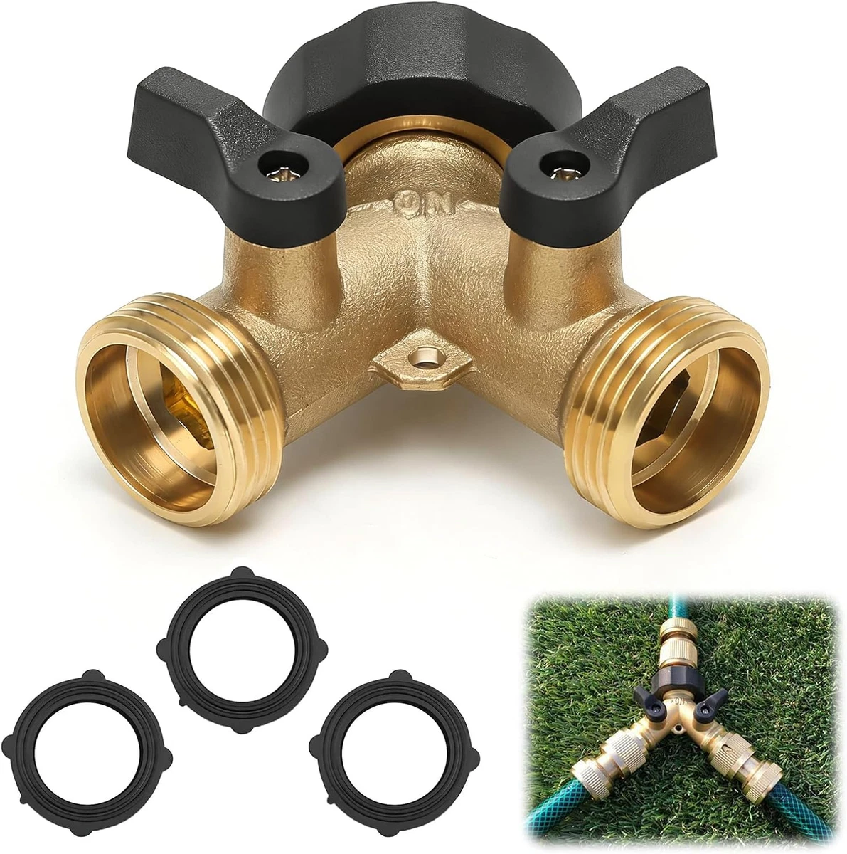 KZQ, Sdoppiatore Per Tubo Da Giardino In Ottone A 2 Vie E Connettore Rapido Per Tubo Dellacqua Da 34 Adattatore Per Rubinetto Con Sdoppiatore A Y 2 Valvole Con 2 Rondelle In Gomma Extra 88585051