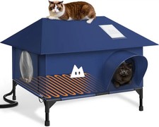 Heated Outdoor Cat House  Waterproof Winter Shelter w/Escape Door  Elevated Base
