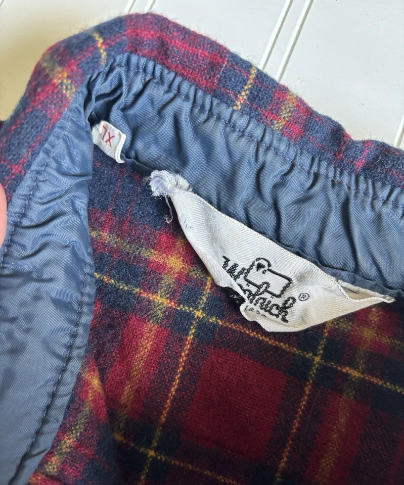 vintage 70s 80s mens burgundy navy blue plaid Woolrich wool flannel shirt XL - Image 4 of 4