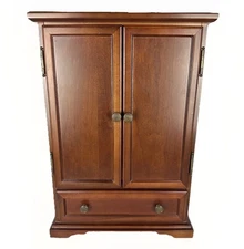 Vintage Bombay Company Wood 20" Jewelry Highboy Armoire Box Organizer Mirror