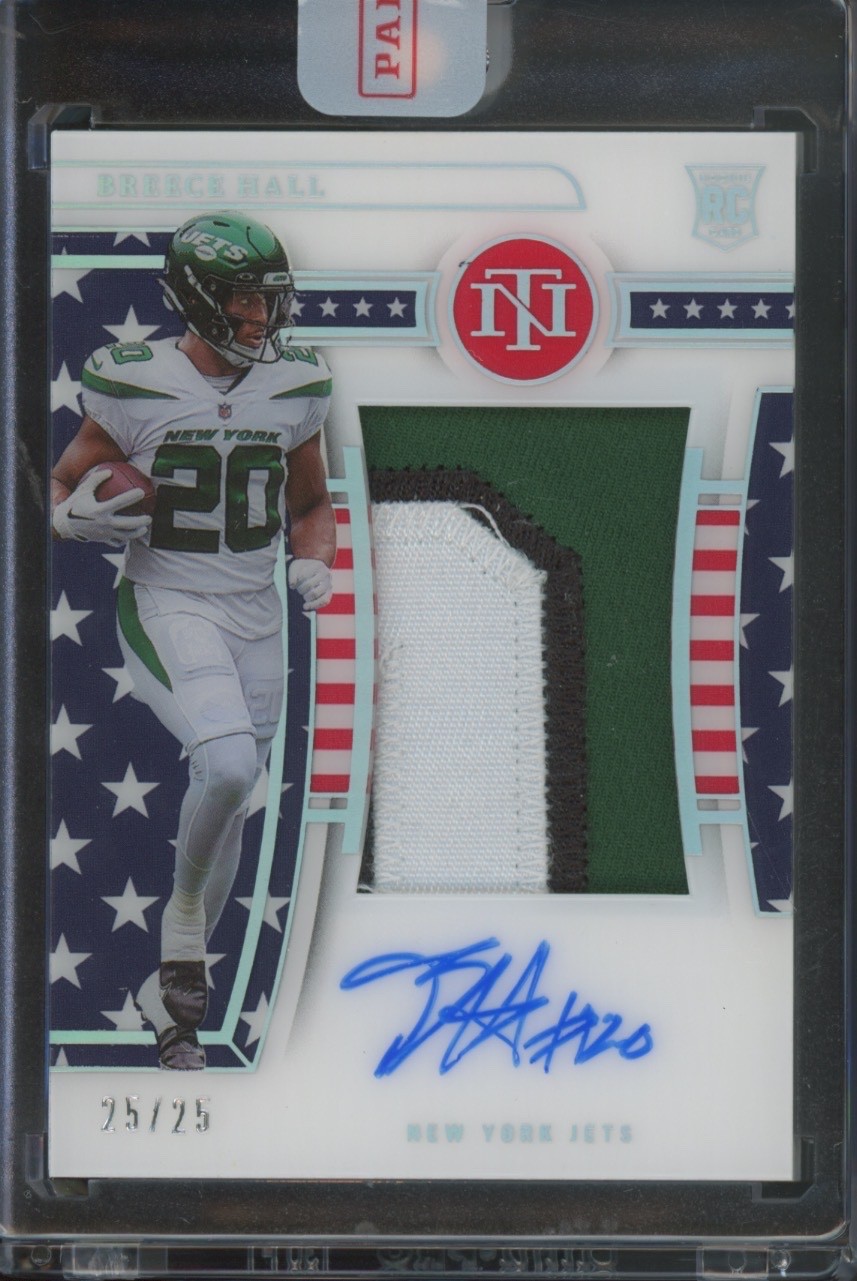 2022 Panini National Treasures Breece Hall #161 Stars & Stripes Patch Auto /25