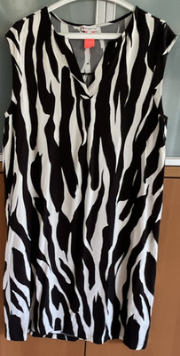 Street One Damen Etuikleid kurz ärmellos schwarz/weiß Zebra V-Ausschnitt Gr. 40