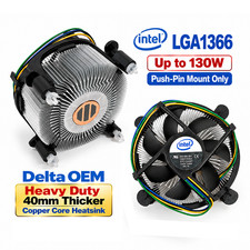 Intel LGA1366 CPU Cooler Delta OEM 130W Heavy Duty Copper Core Heatsink Push Pin