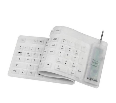 LogiLink Tastatur flexibel Wasserfest Keyboard USB + PS/2 weiß Soft-Touch Tasten
