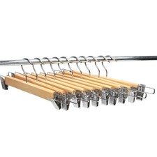 10-Pack Natural Finish Wooden Pant Skirt Hangers with 2-Adjustable Anti-Rust ...