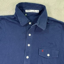 Criquet Polo Shirt Organic Cotton Short Sleeve Button Up Casual Mens Medium Navy