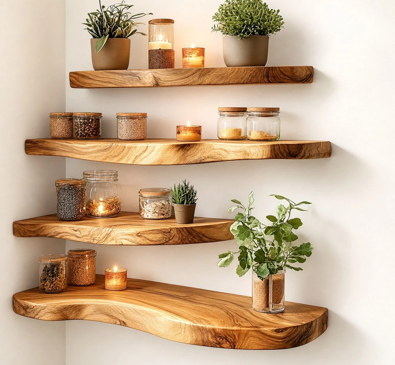 Decorative Handcrafted Wooden Wall Mount Kitchen shelf live edge floating shelve