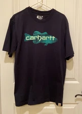 Carhartt Loose Fit Navy Blue Green Graphic Short Sleeve T-Shirt Sz M *