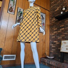 Vtg 60s Mod Buffalo Check Plaid Mini Go Go Tent Twiggy Party A-Line Dress S/M