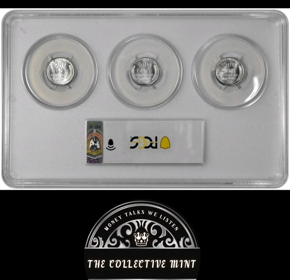 1943 年 P D S 1c 林肯钢麦美分 PCGS 评级 MS 65 三枚硬币套装 — 第 2/4 张图片