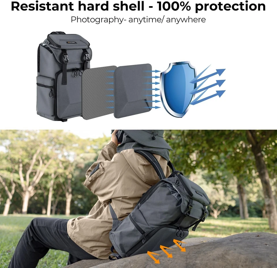 K&F Concept 25L HardShell Camera Backpack Large Photography Bag w/ Tripod Holder - Image 3 of 4