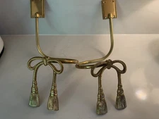 Curtain Brass Tie Backs Hook Tassel Bow Rope Curtain Holdbacks VTG Antique