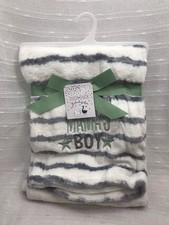 Duck Duck Goose MAMAS BOY Baby Blanket White Gray Stripe Star Security Lovey NEW