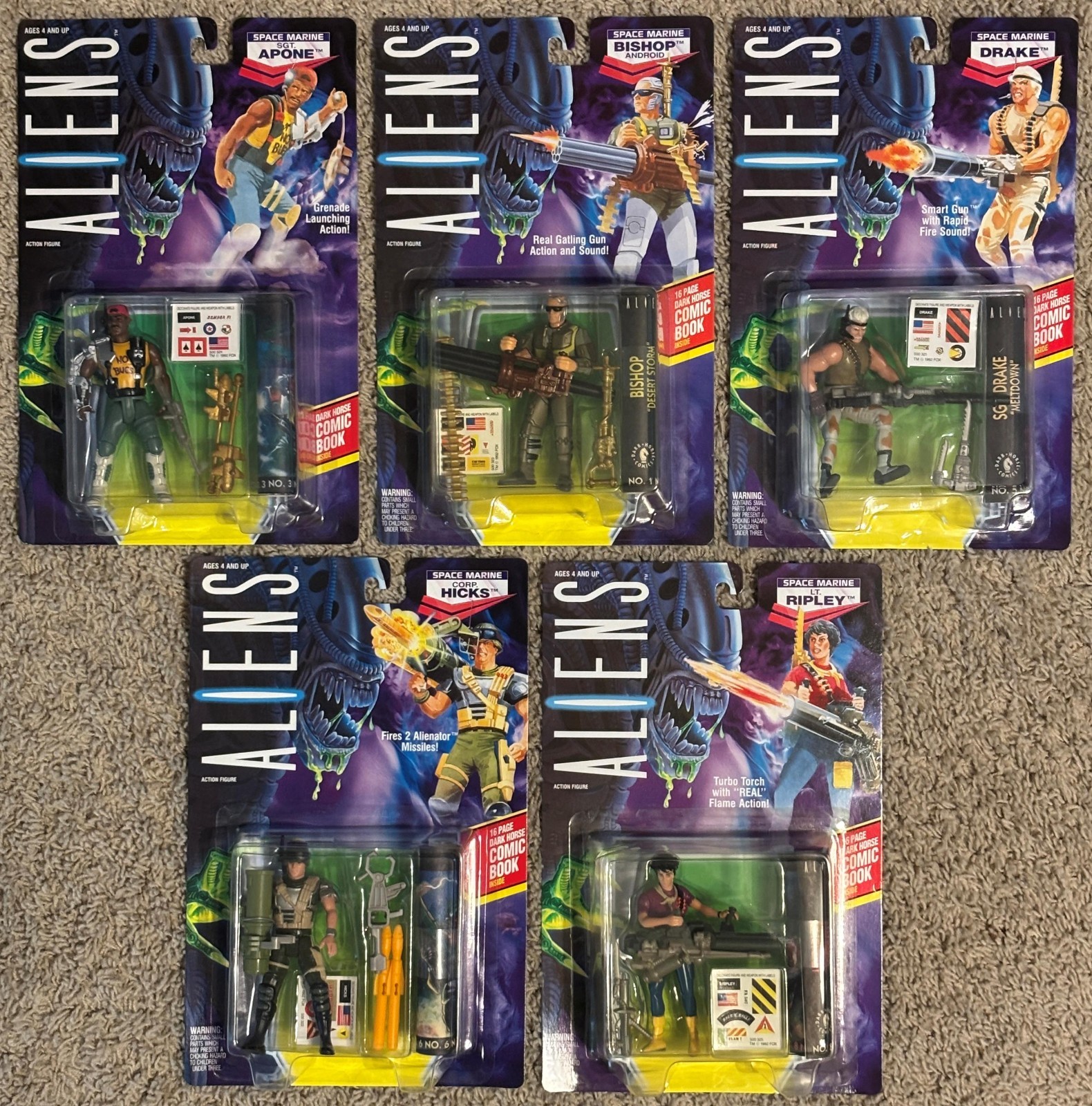 1992 ALIENS MARINES SET OF 5 DIFFERENT FIGURES APONE BISHOP DRAKE HICKS RIPLEY