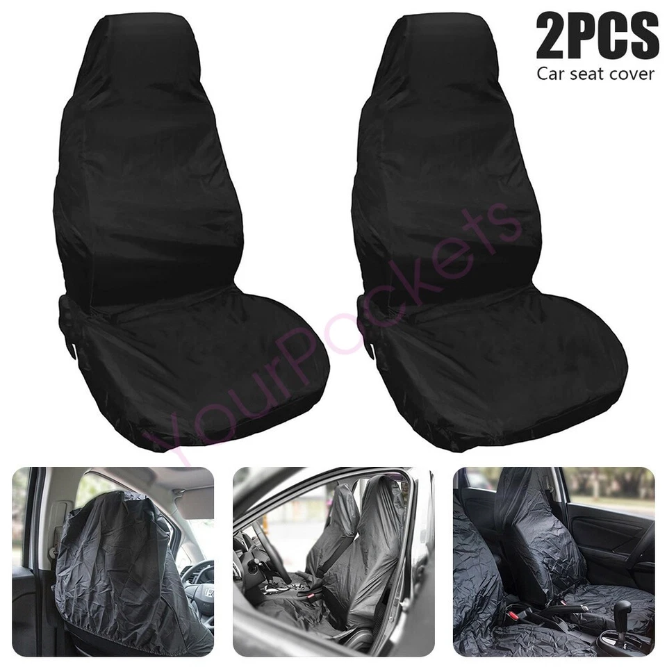 2X Universal Black Heavy Duty Car Van Front Waterproof Seat Covers Protectors - Image 2 of 4