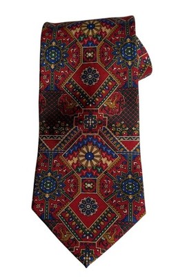 Smithsonian Institution Silk Arts & Crafts Pattern Neck Tie Men's Red Green