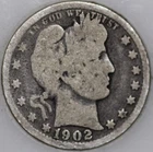 1902-P Barber Quarter 90% Silver, 100+ years Old As Shown [SN02]